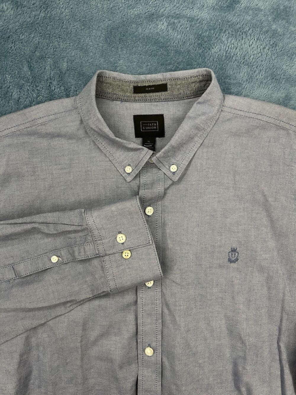 14th & Union Blue Dress XL Shirt Button Front Short Sleeve Cotton Men's